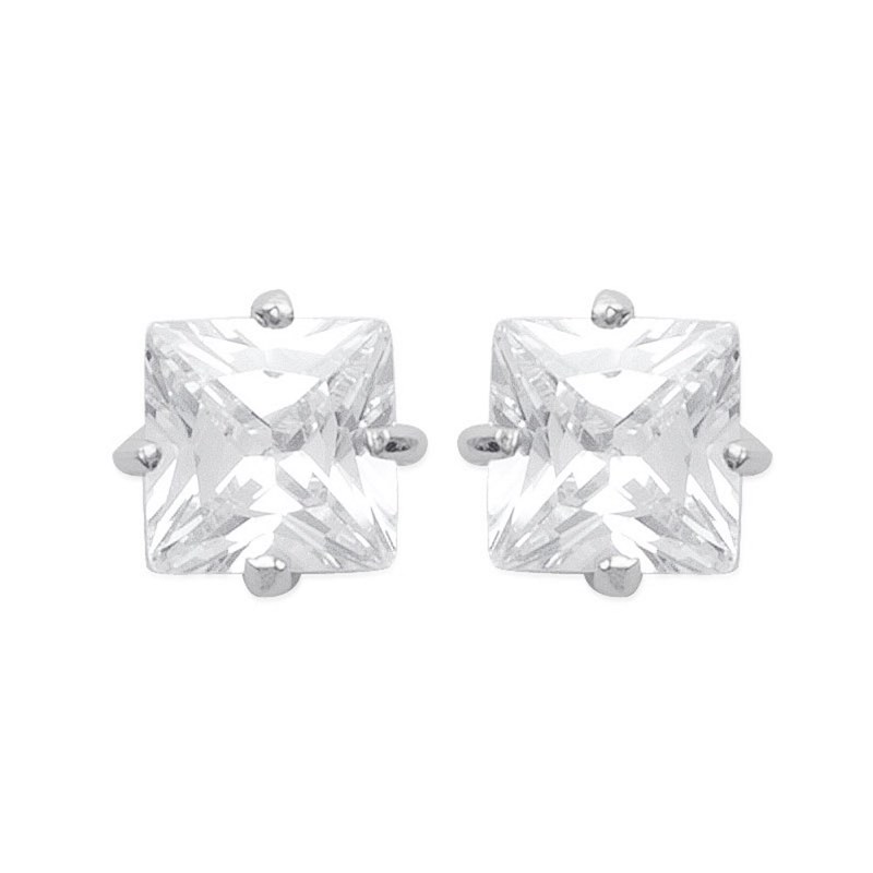Boucles d'oreilles carré oxyde de zirconium Argent 925 Rhodié