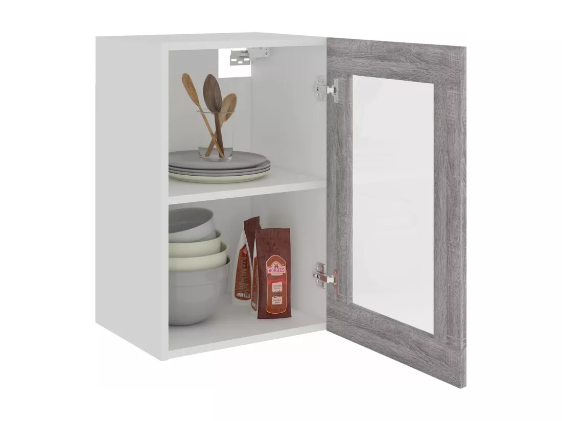 Armoire vitrée suspendue Sonoma gris 40x31x60cm Bois ingénierie