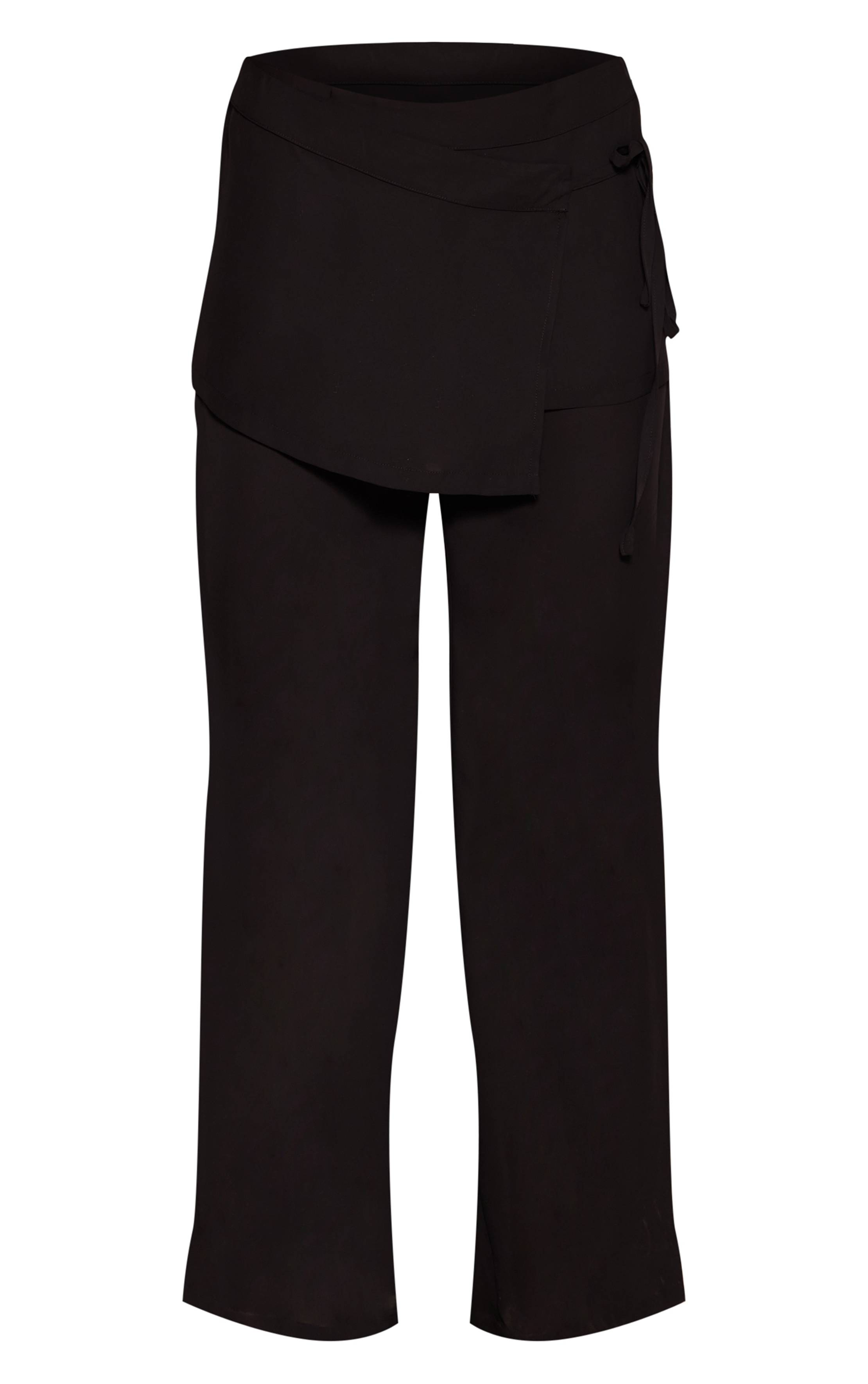 Noir Pantalon En Mousseline Avec Superposition Nouée Et Drapé