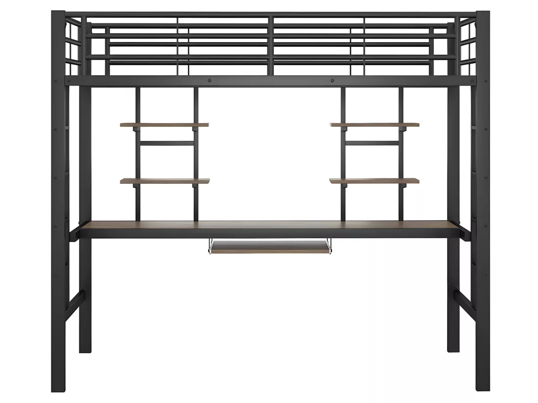 Lit mezzanine - 90 x 200 cm - plateforme bureau - Noir - Sweiko