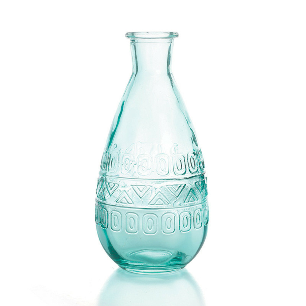 Vase vintage en verre à reliefs - bleu - 7,5 x 15,8 cm