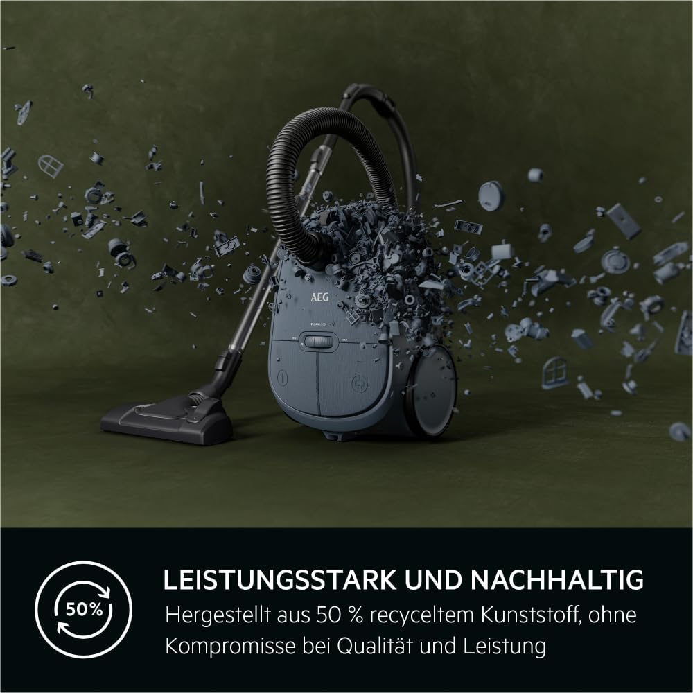 AEG CLEAN 6000 Staubsauger mit Beutel, Hohe Saugleistung, inkl. Zusatzdüsen, 50% Recyclingkunststoff, Ideal für Haustierbesitzer, Reinigen von Polstern, 12 m Kabel, 850 W, Blau, AB61C2DB