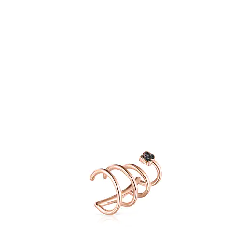 Brinco espiral com banho de ouro rosa 18k sobre prata e detalhe de espinélio.