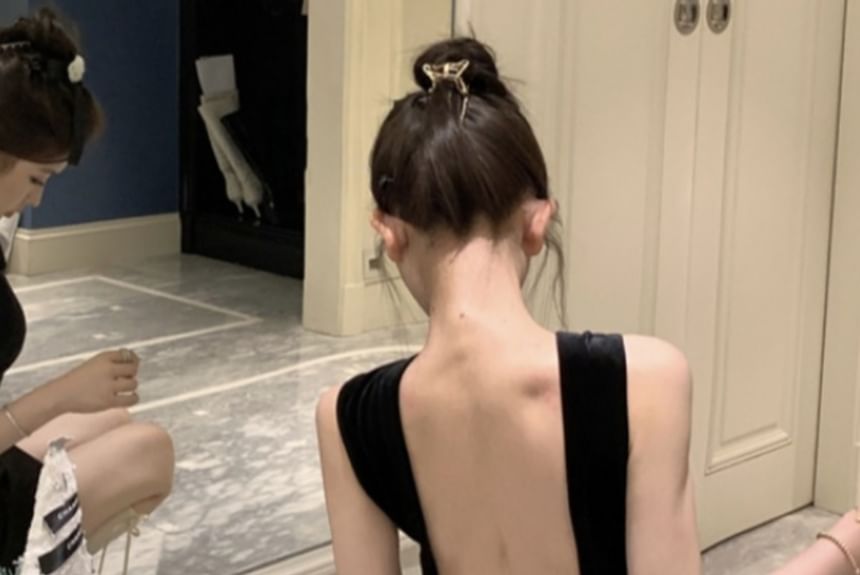 Dinse - Halterhals, effen, strikaccent, open rug, mini-bodyconjurk