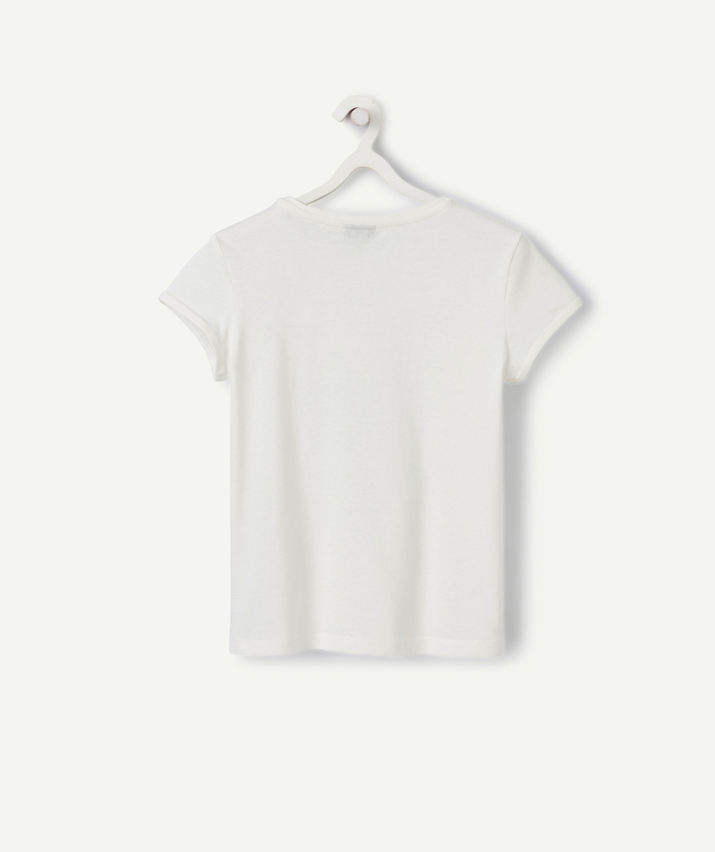 T-SHIRT FILLE EN COTON BIO BLANC AVEC MESSAGE EN SEQUINS RÉVERSIBLES
