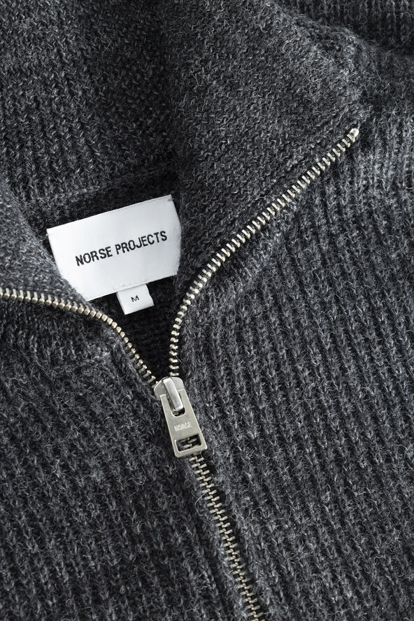 Norse Projects Hagen Wool Cotton Rib Full Zip Jacket Dark grey melange