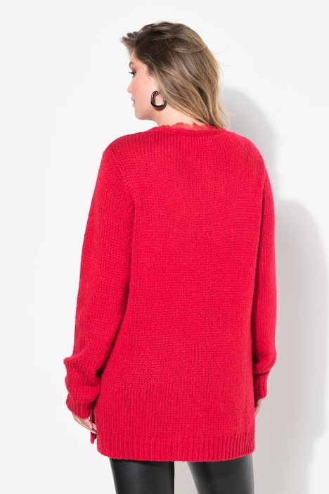 Pullover, Classic Fit, Grobstrick, Ausschnitt mit Spitze