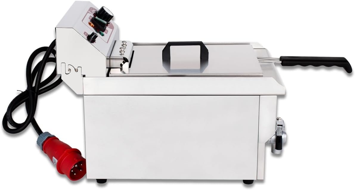 Beeketal 'BWF-131' Profi Gastronomie Kaltzonen Fritteuse (13l Volumen für max. 8,5l Öl) Gastro Imbis Friteuse mit Ein/Aus Schalter, Doppelheizspirale und Fettablaufhahn - 400V Starkstrom