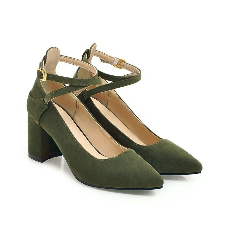 Megan - Pumps met enkelbandjes en puntige blokhak
