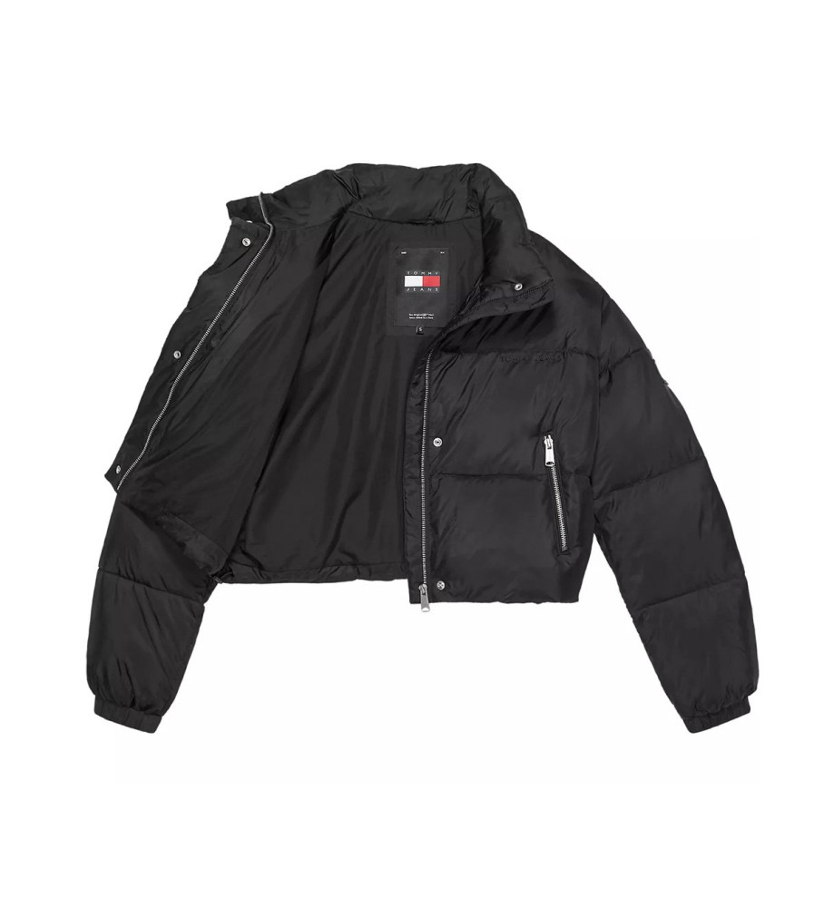 Jaqueta cropped acolchoada Tommy Jeans com logo - Preta
