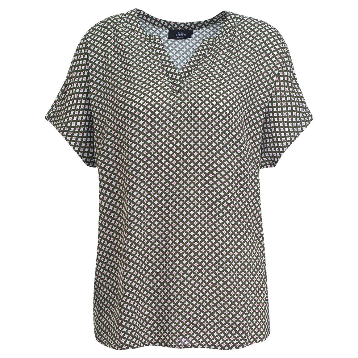 Gina Benotti Damen Bluse aus Viskose oliv / weiss / rosa