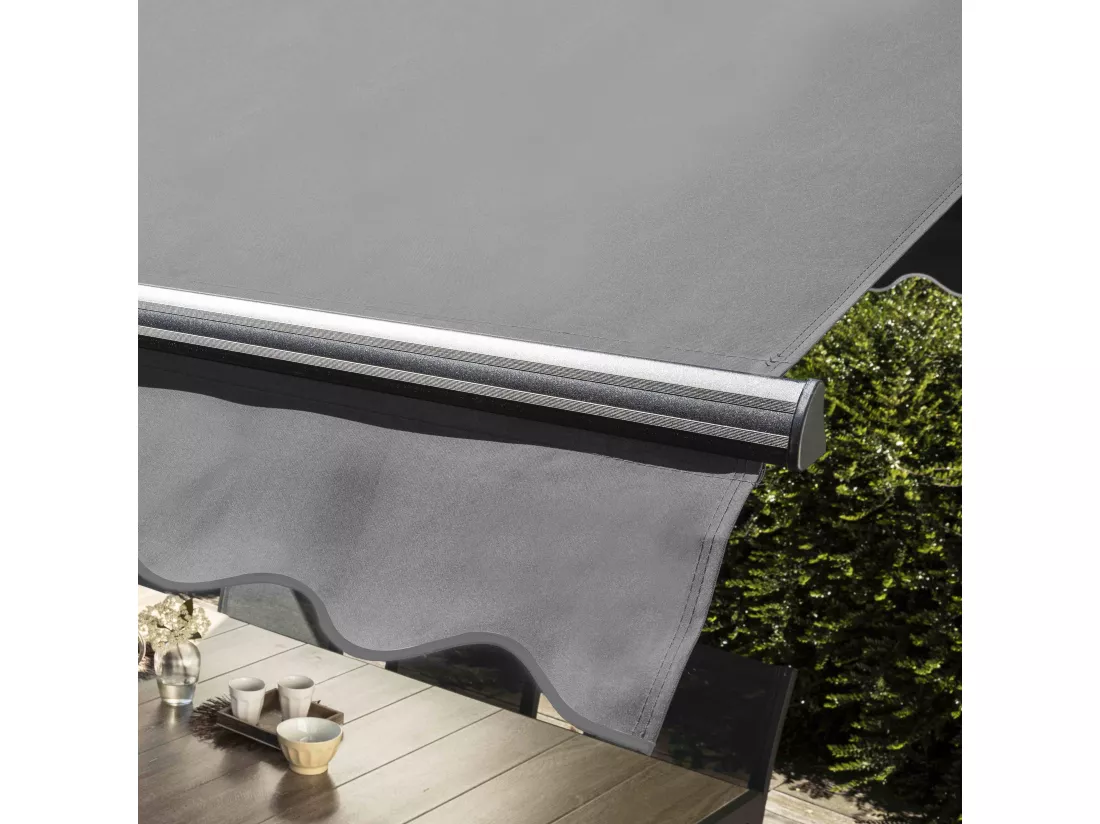 Store mobile électrique double pente 3 x 4m aluminium anthracite