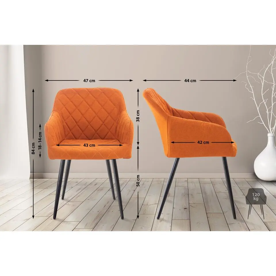 CLP Eetkamerstoel Shila zwart Frame - Stof - oranje
