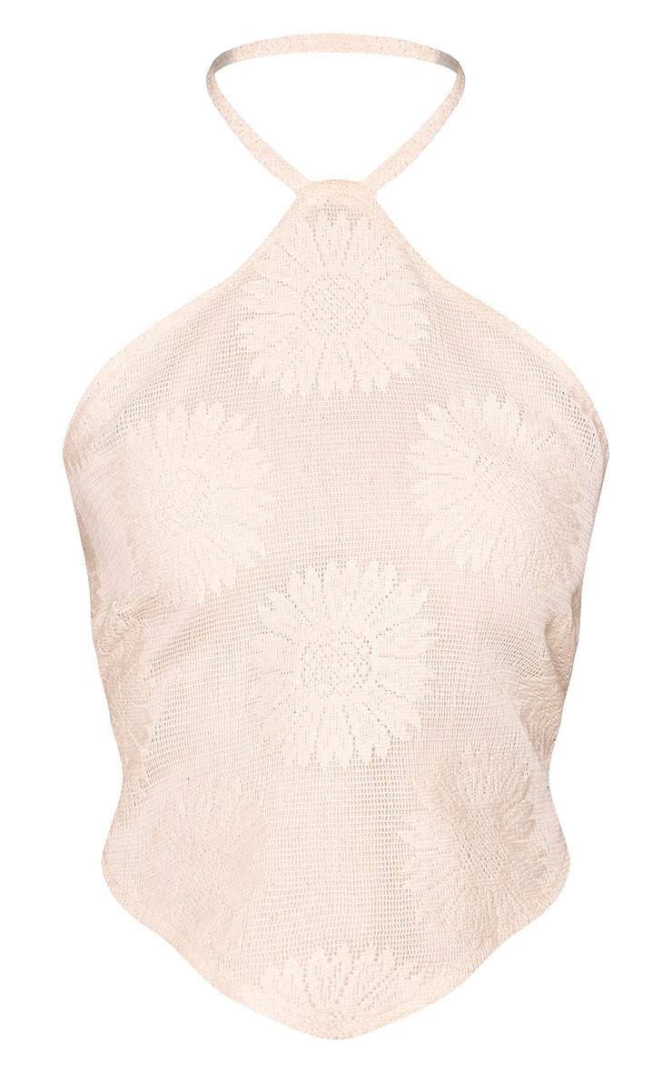 Crème Caraco Dos Nu À Col Licou Avec Détail Floral Texturé