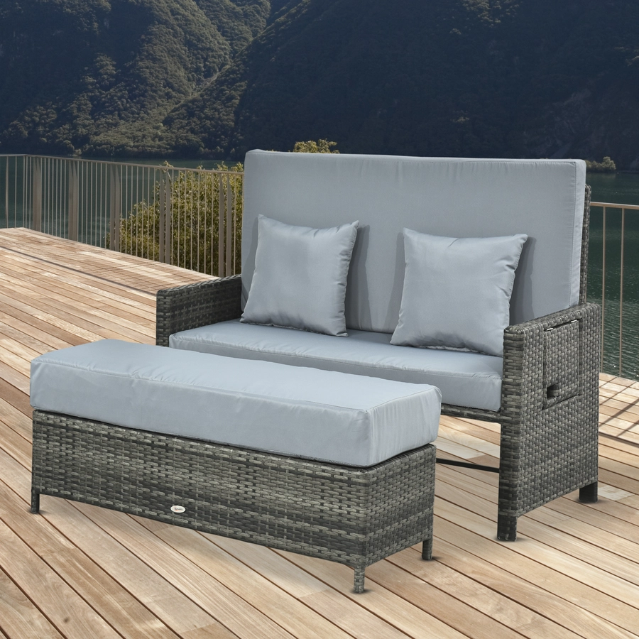 Outsunny Polyrattan Lounge-Sofa mit Kissen grau