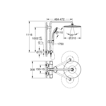 Grohe regendoucheset Quickfix Vitalio Joy XXL - hoofddouche 31 cm - met handdouche en thermostaatkraan 3 standen chroom - hartafstand kraan 15 cm
