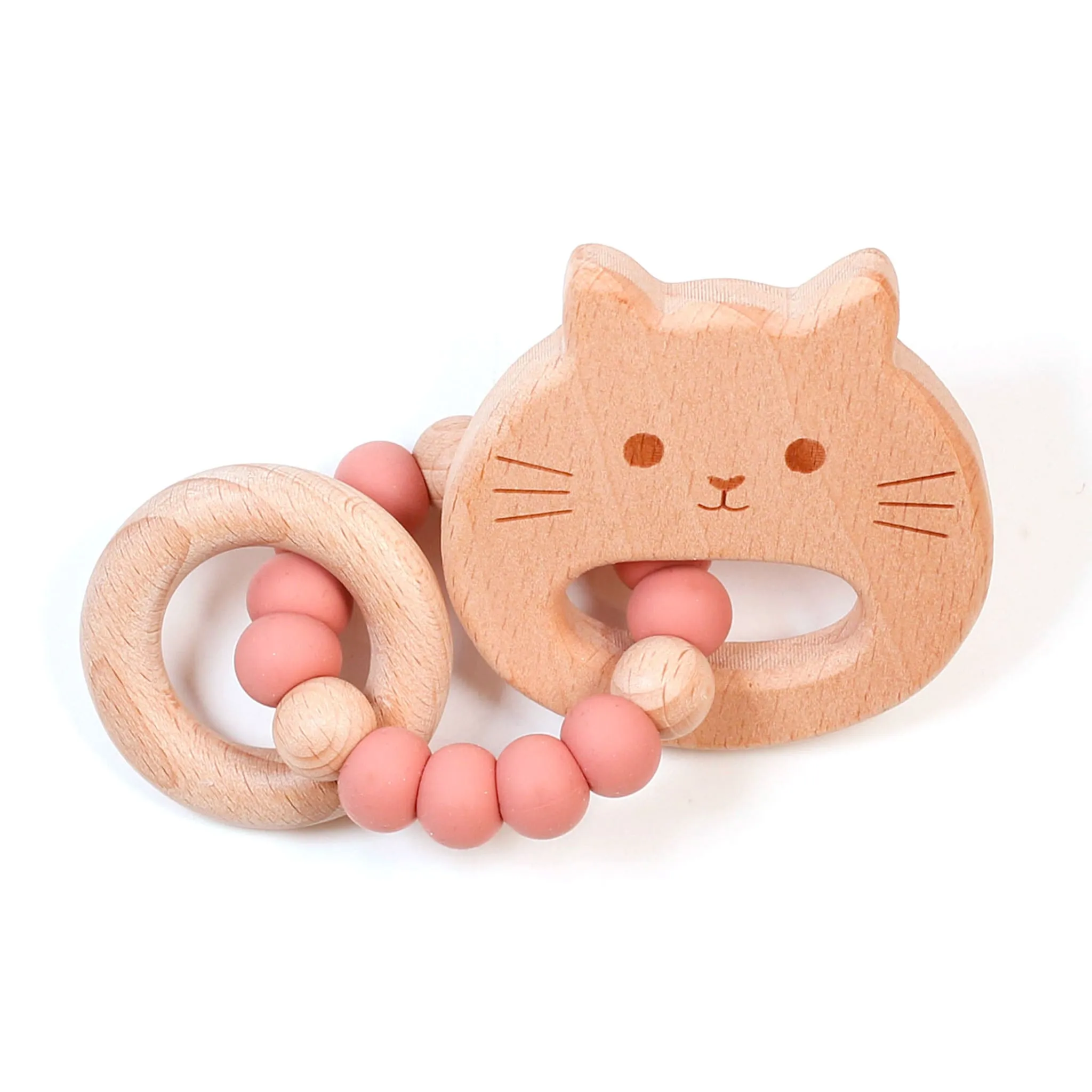 Bulle Hochet de Bois Chat - Blush