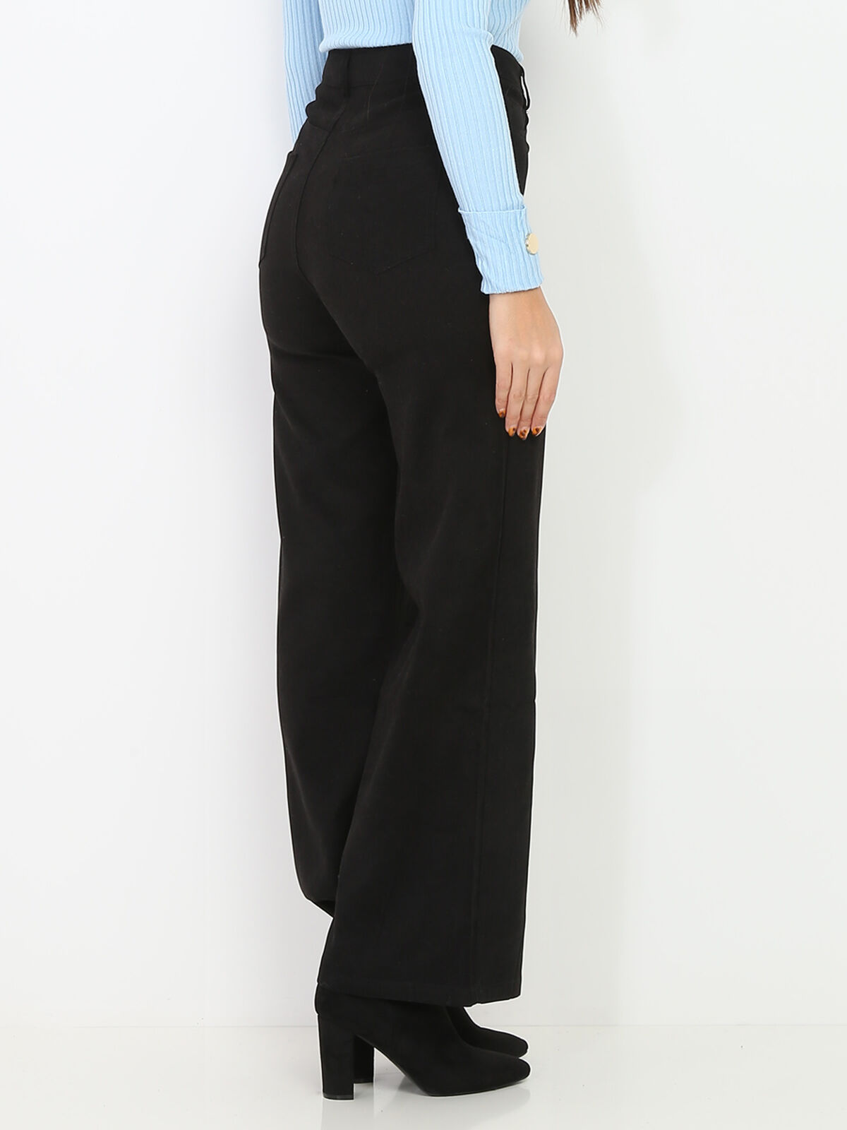Pantalon large à taille haute- Noir