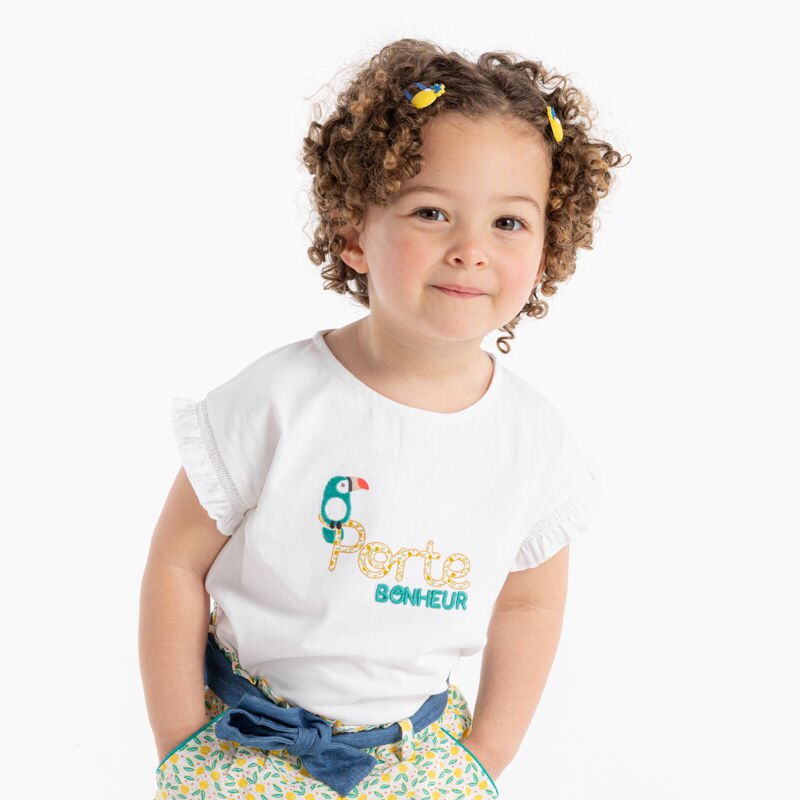 T-shirt à volants toucan blanc bébé fille Blanc