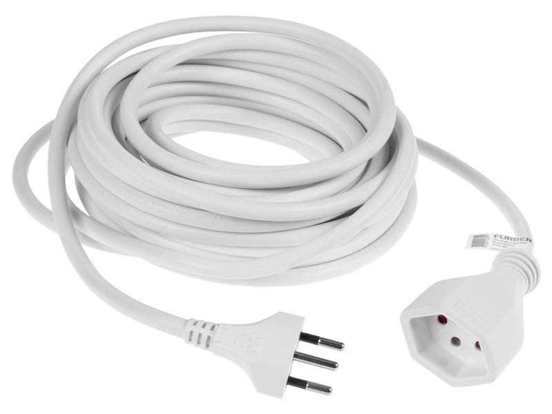 FURBER.power Verlängerungskabel T13-T12 10 m Weiss Stromkabel H05VV-F 3G1.5