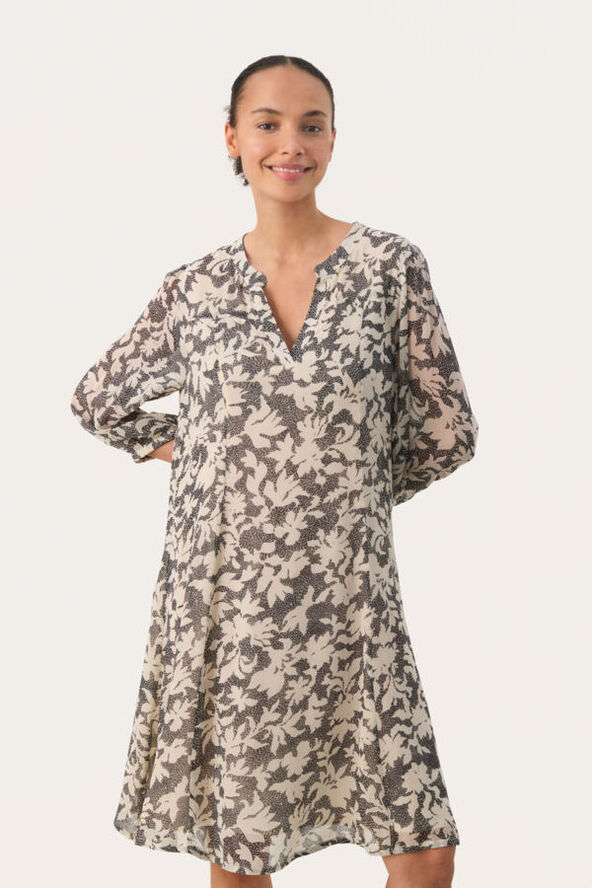 Part Two BotellePW DR Black stitch leaf print