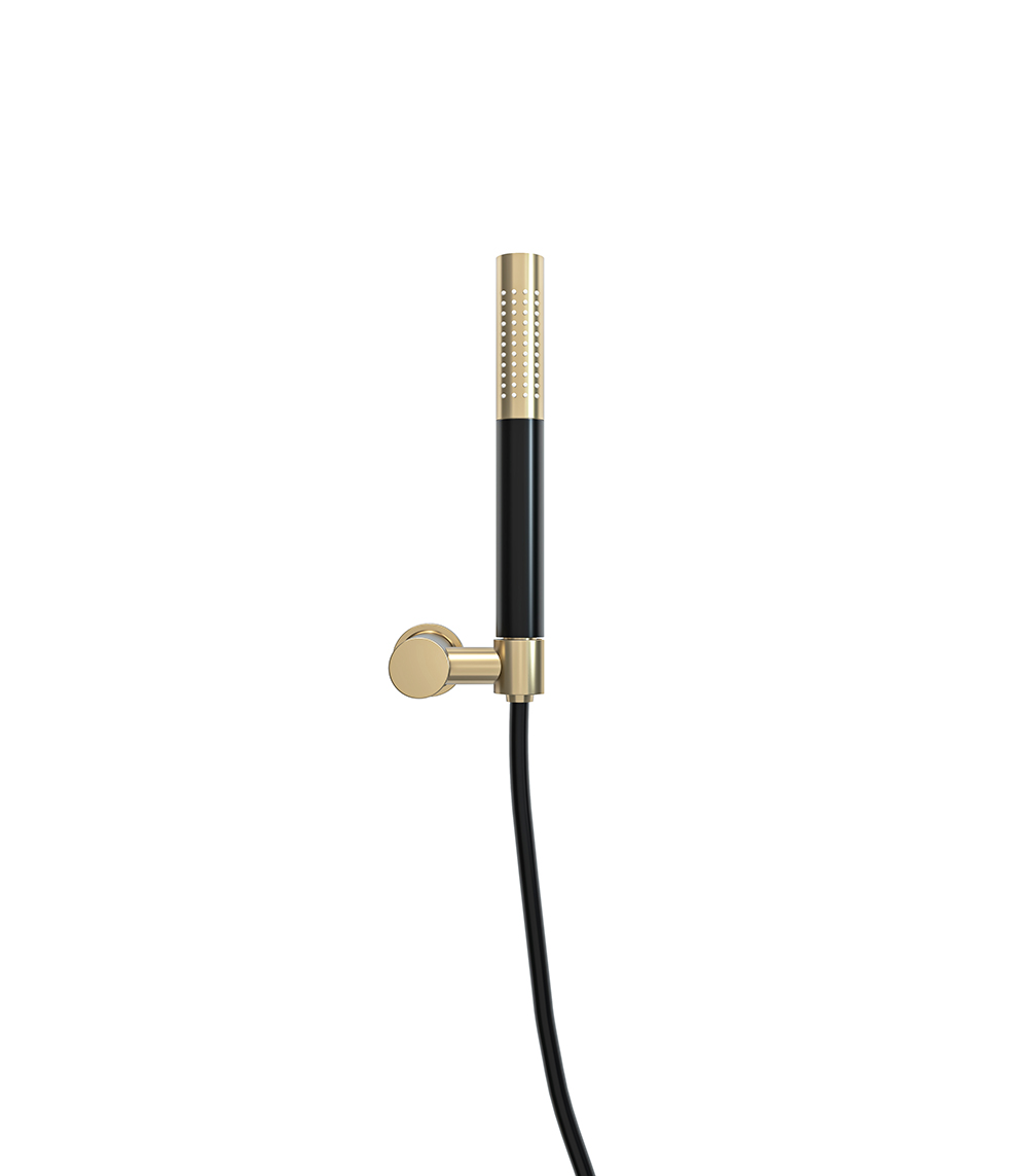 Mueller Gold staafhanddoucheset met wandhouder mat zwart met messing geborsteld