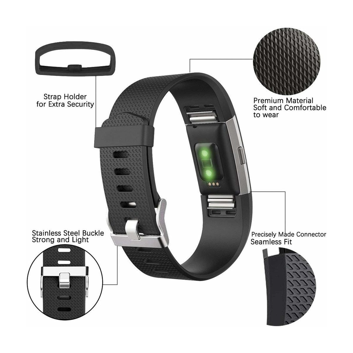Klokkerem til Fitbit Charge 2, 3-pakning (S) Svart/blå/lilla