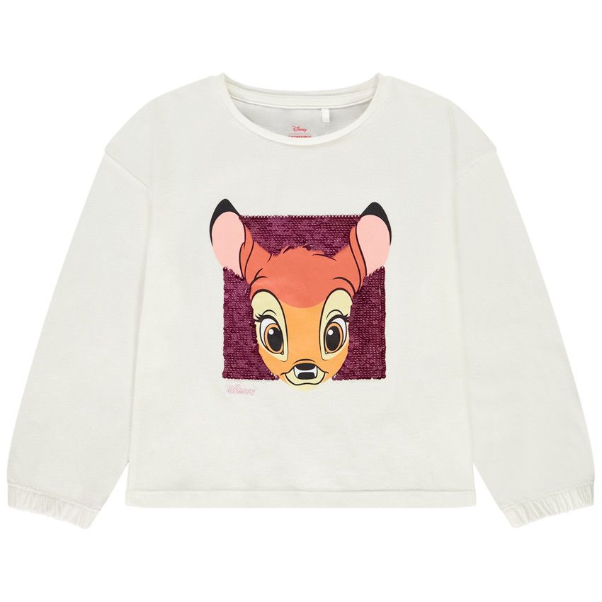 T-shirt manches longues en jersey sequins magiques Bambi pour fille - Ecru