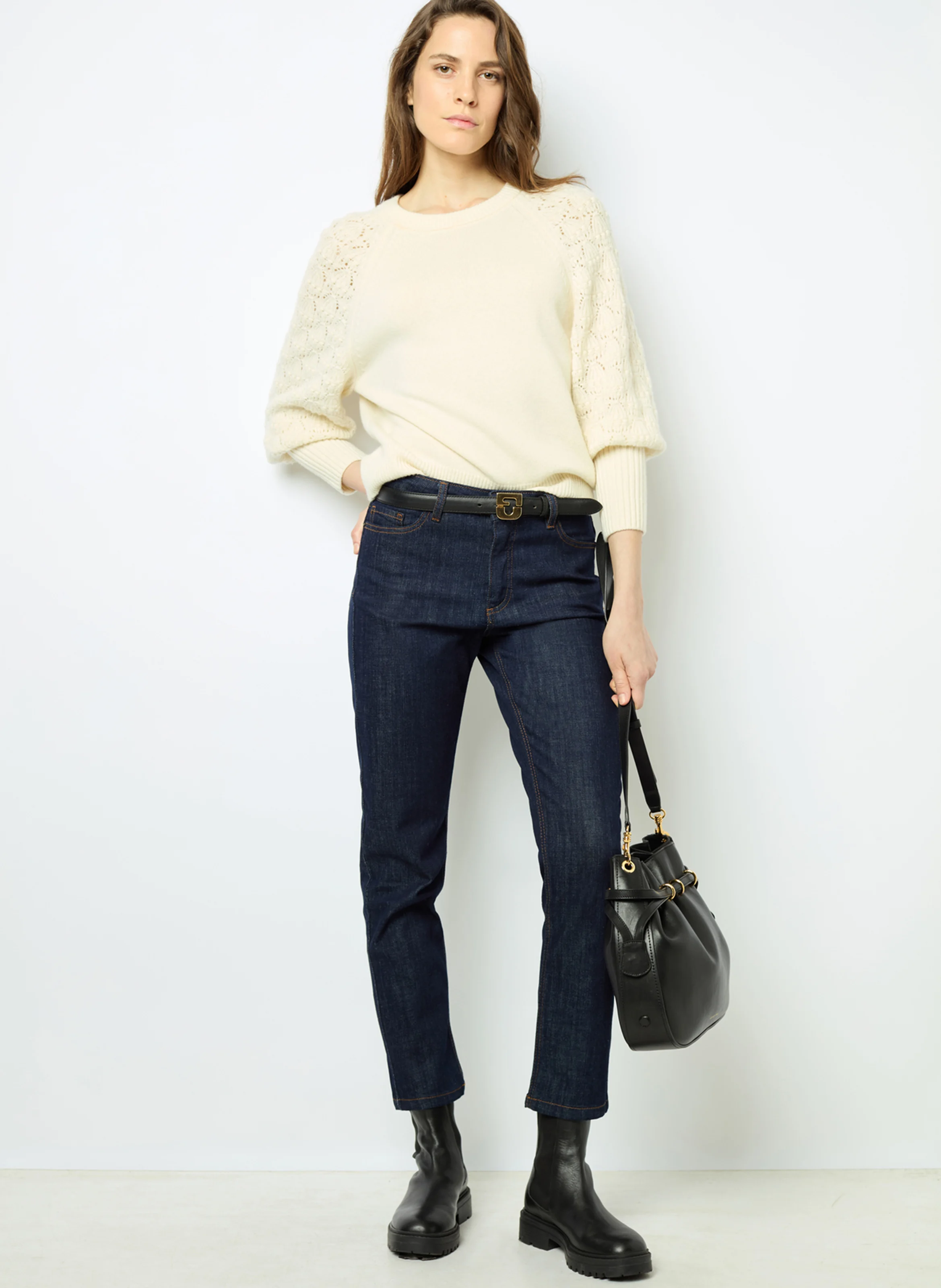 JOELYNE - Pull col rond en laine | Blanc