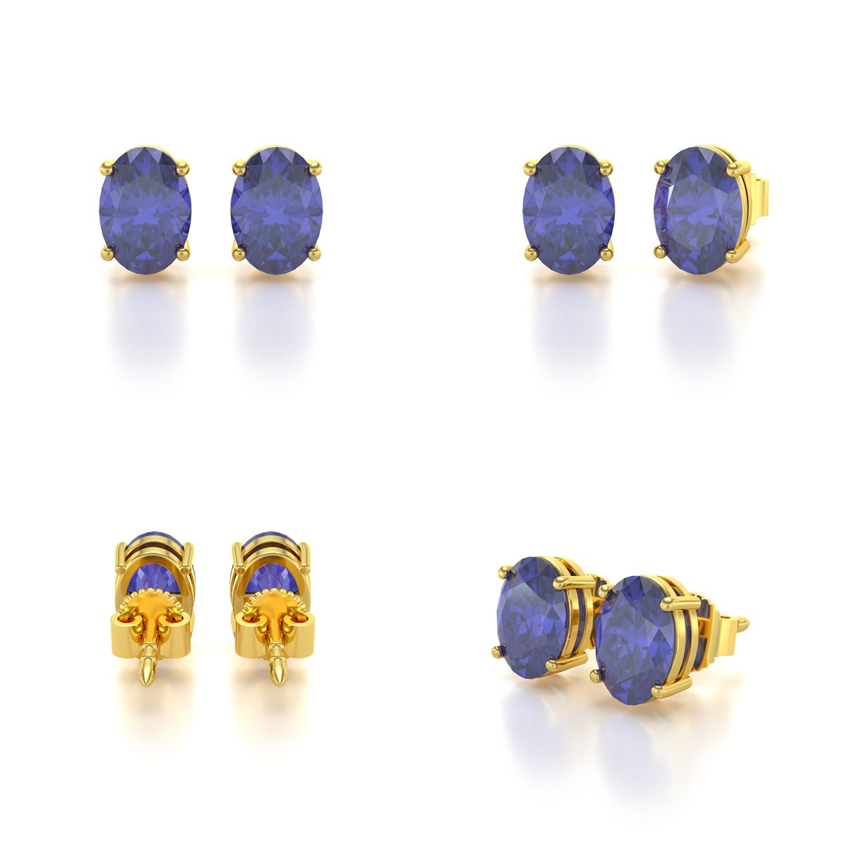 Boucles d'oreilles ADEN Or 585 Jaune et Tanzanite forme Ovale 1.6grs