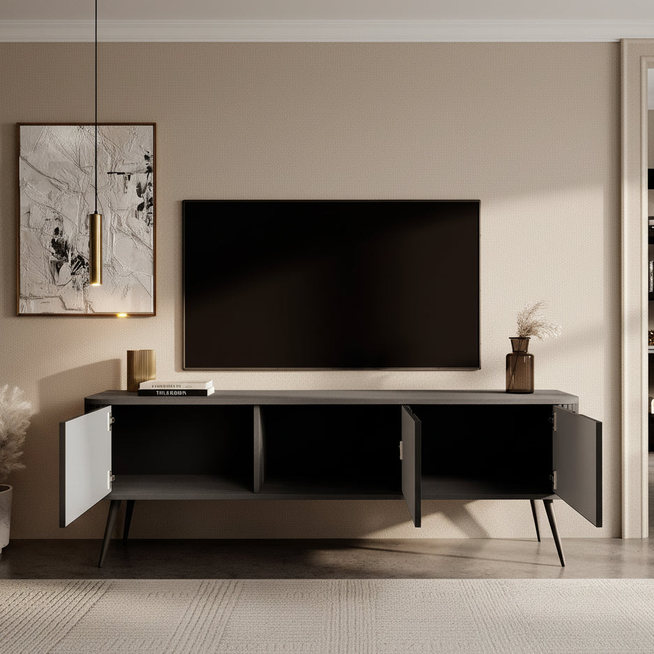 Zakari - TV-Meubel met 3 deuren - Zwart - 168 cm