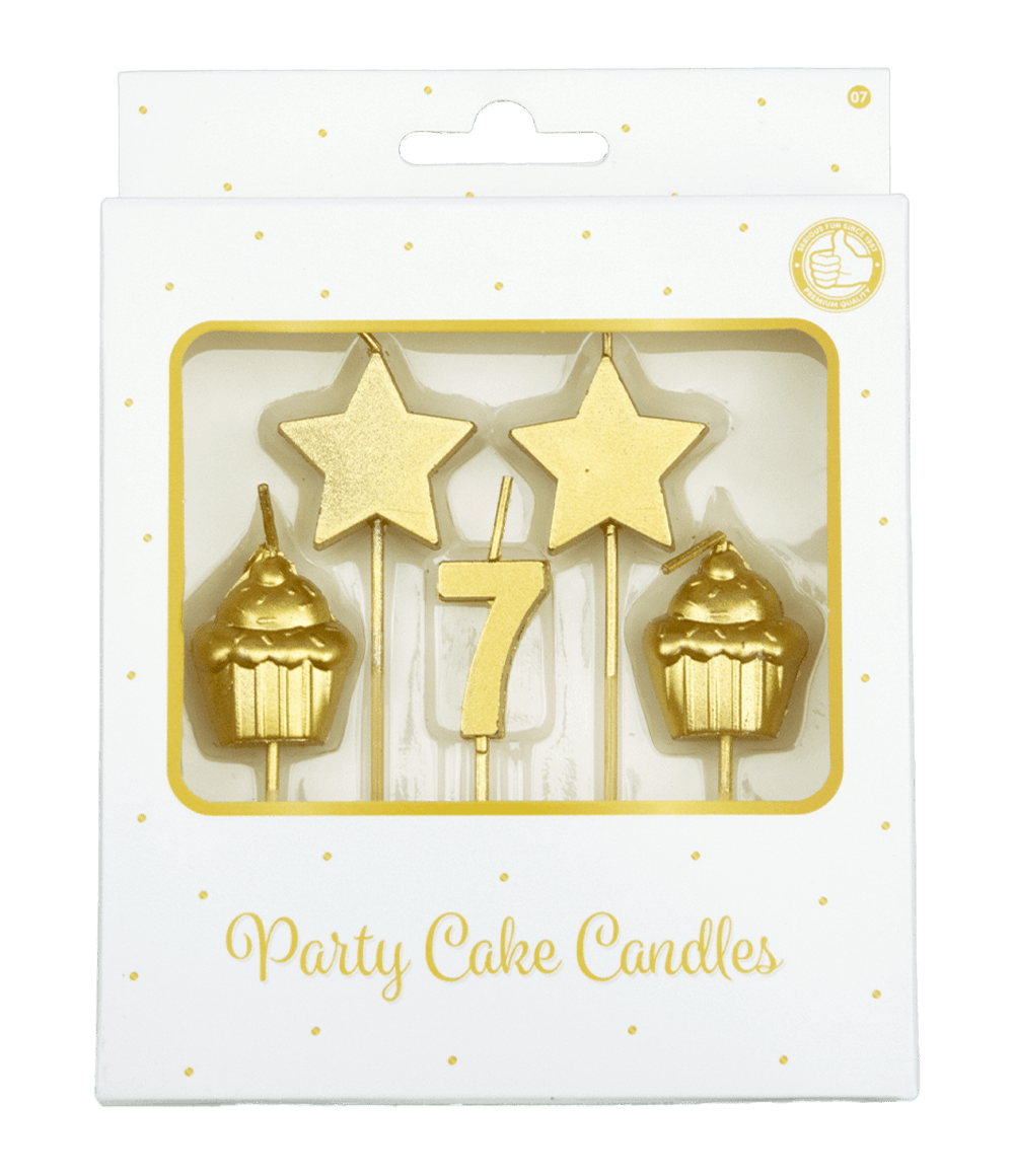 Kaarsjes 7 Jaar Cupcake Goud 17,5cm