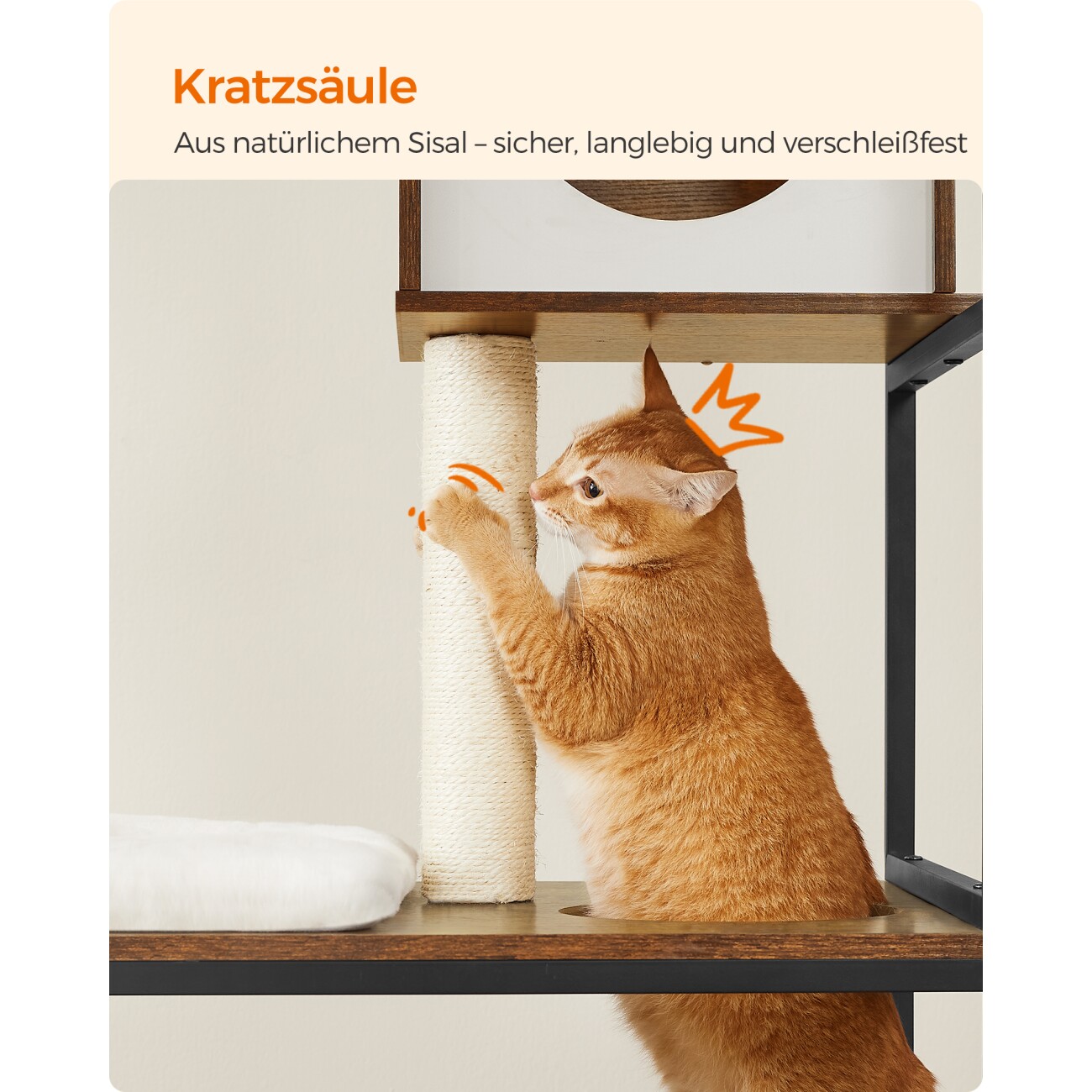 FEANDREA  Kratzbaum 3-in-1 mit erhöhter Napfständer braun