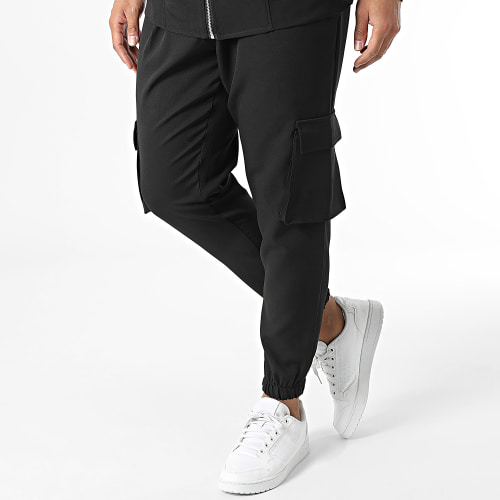 Ensemble De Survetement Sweat Zippé Capuche Et Pantalon Cargo Noir