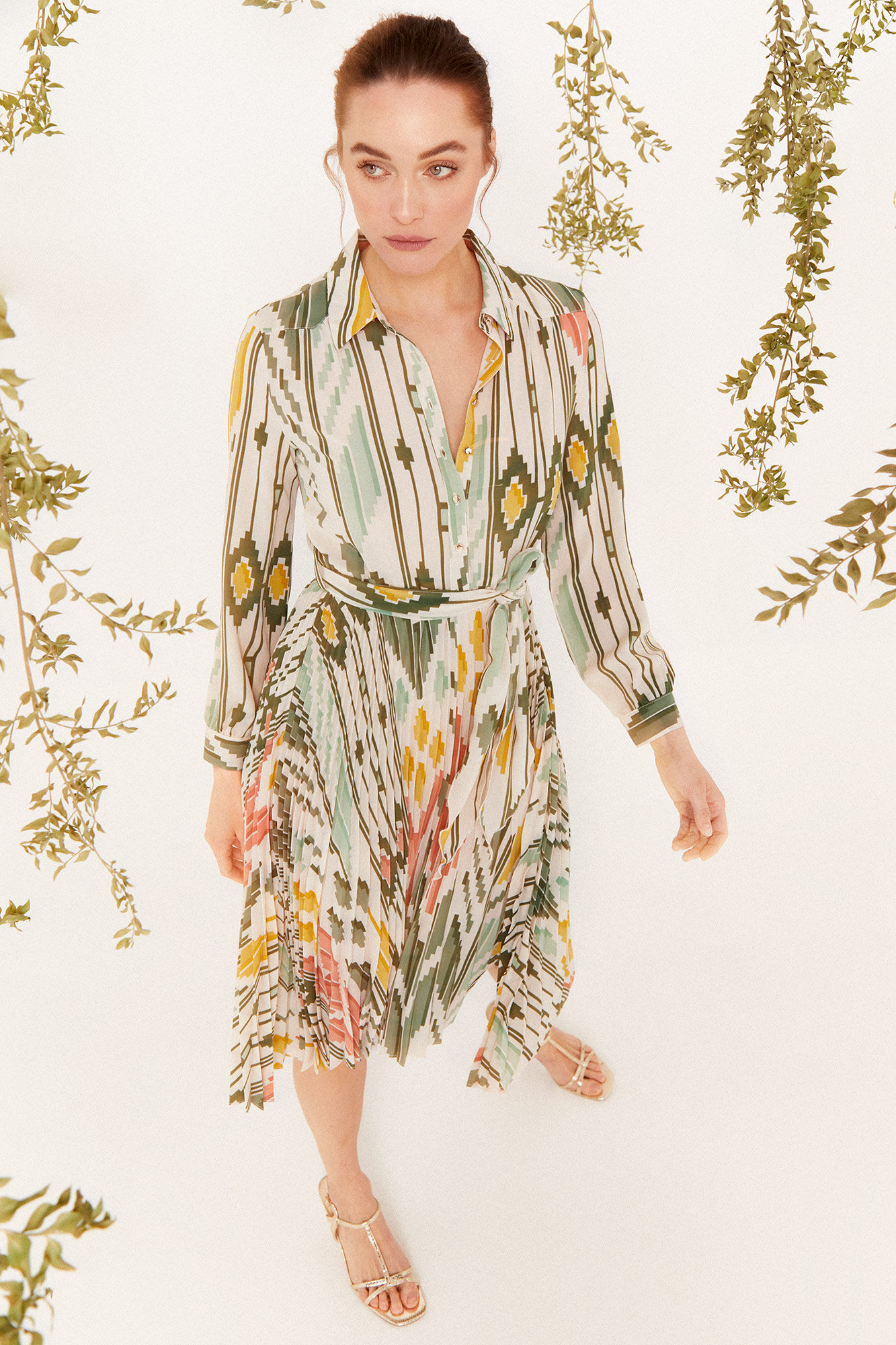 Vestido midi estilo camisa - Estampa verde