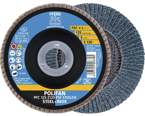 Slijpschijf, lamellenschijf PFERD PSF STEELOX staal/roestvast staal Ø 125x22,23 mm korrel 120