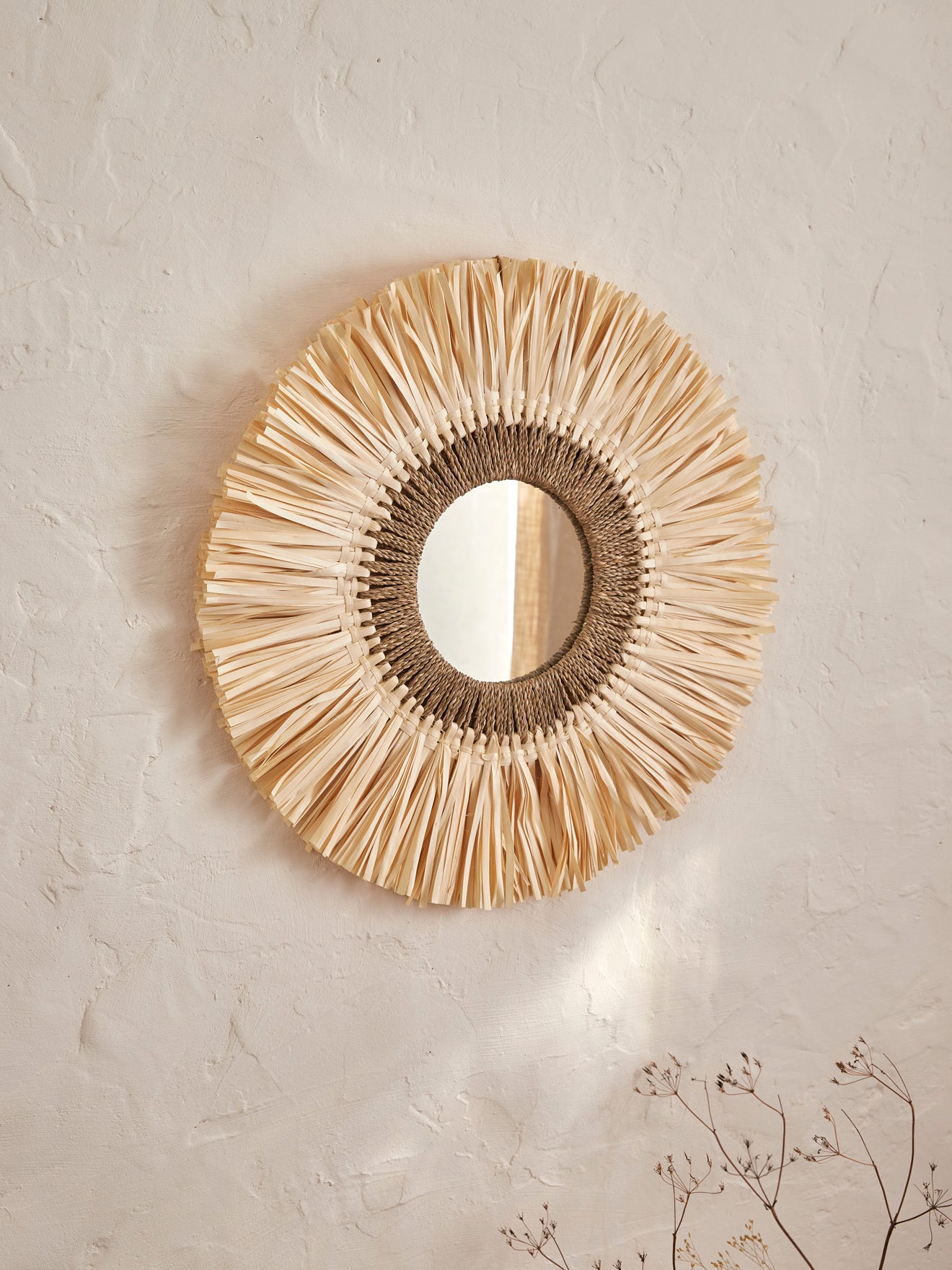 Miroir franges paille et coton