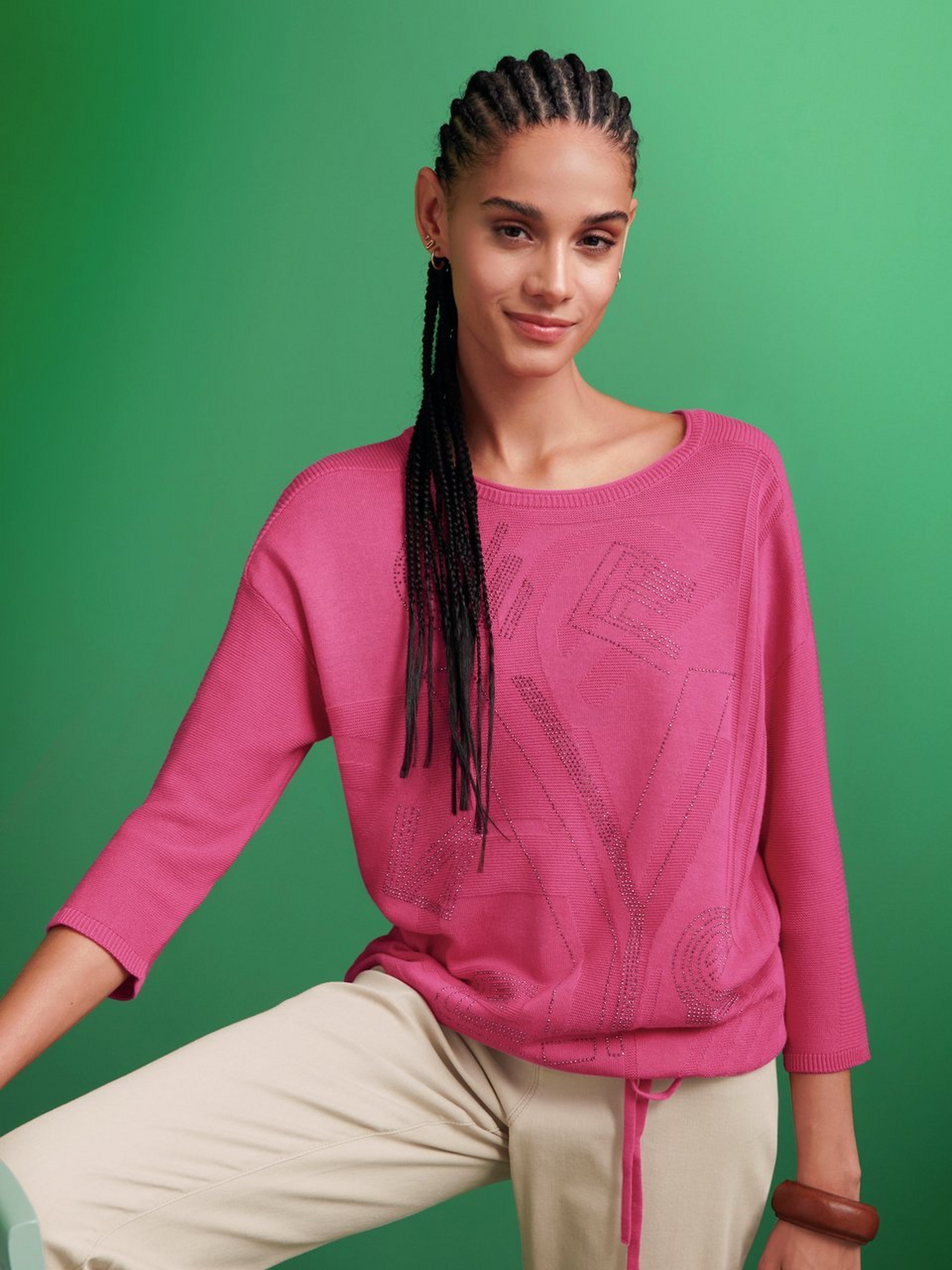 Rundhals-Pullover mit 3/4-Arm