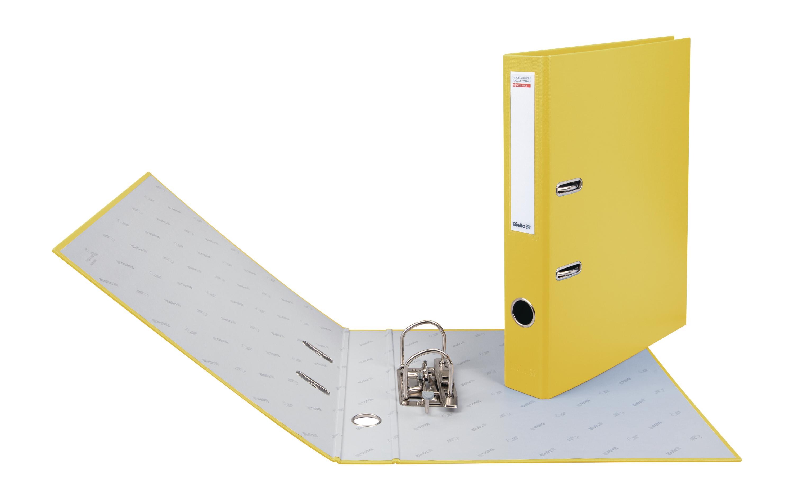 Bundesordner A4 4 cm, GelbMit Hebelmechanik Strong und mit Druck-Niederhalter