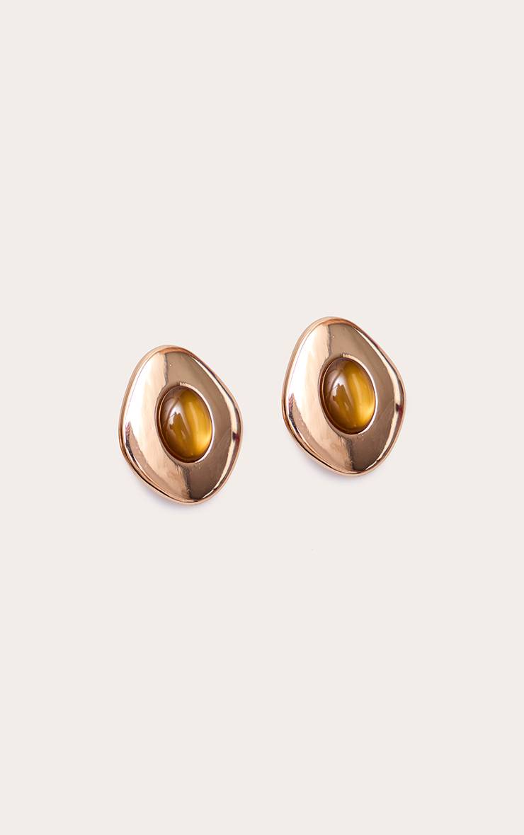 Doré Boucles D'oreilles Clous Abstraites En Résine Olive