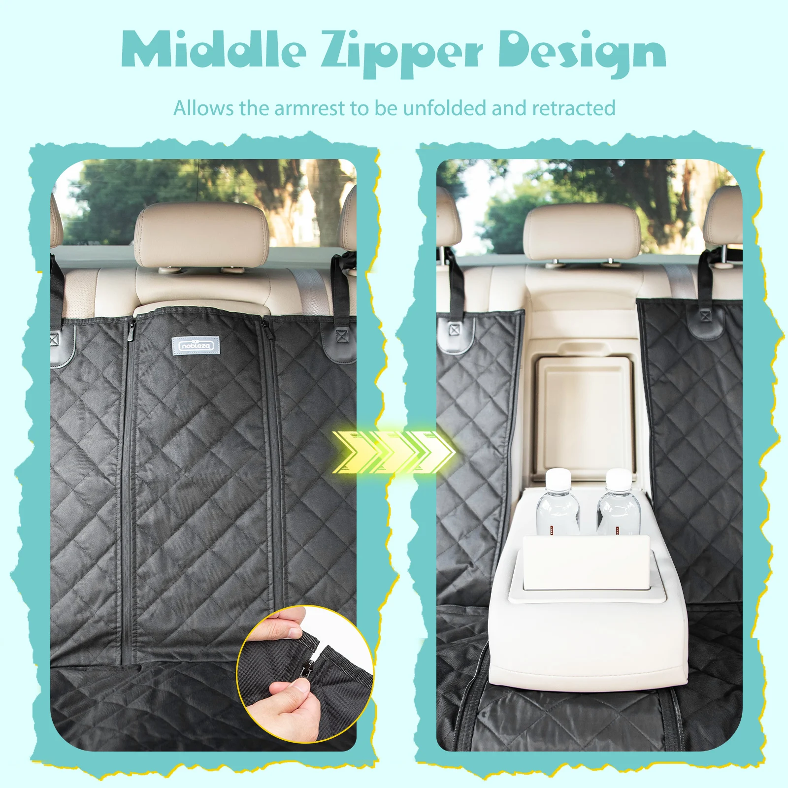 Capa protetora para banco de carro para cães Nobleza com zíper, 137×121CM, protetor de banco traseiro para cães, capa universal impermeável e antiderrapante para bancos de carro de SUV, almofada para família e viagens.