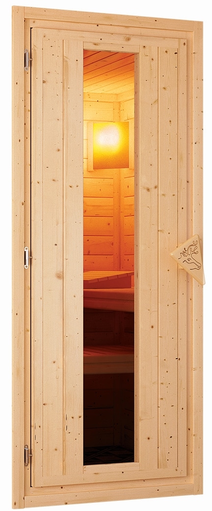 Karibu 38 mm Saunahaus Melo 2 naturbelassen mit Ofen 9 kW integrierte Strg