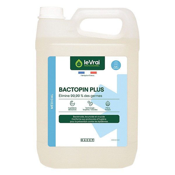 Désinfectant multi-surfaces Le Vrai Bactopin Plus, bidon de 5L
