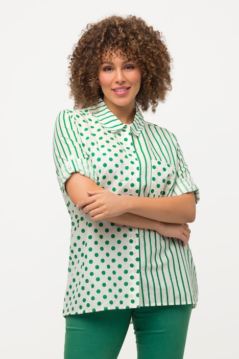 Hemdbluse, Streifen, Punkte, Hemdkragen, 3/4-Arm