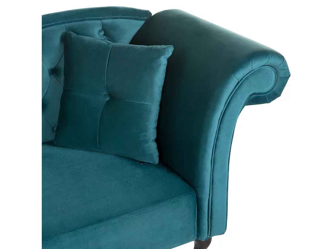 Chaise longue en velours bleu paon côté droit LATTES