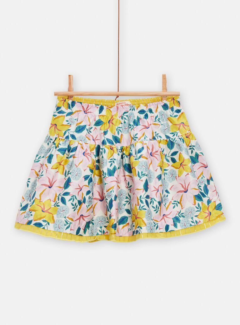 Jupe réversible imprimée fleuri et jaune pour fille