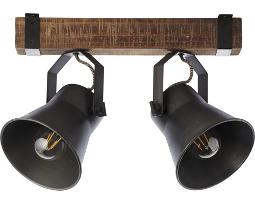 Plafondspot, 2-lichts, 40 cm breed, bruin/zwart-staal
