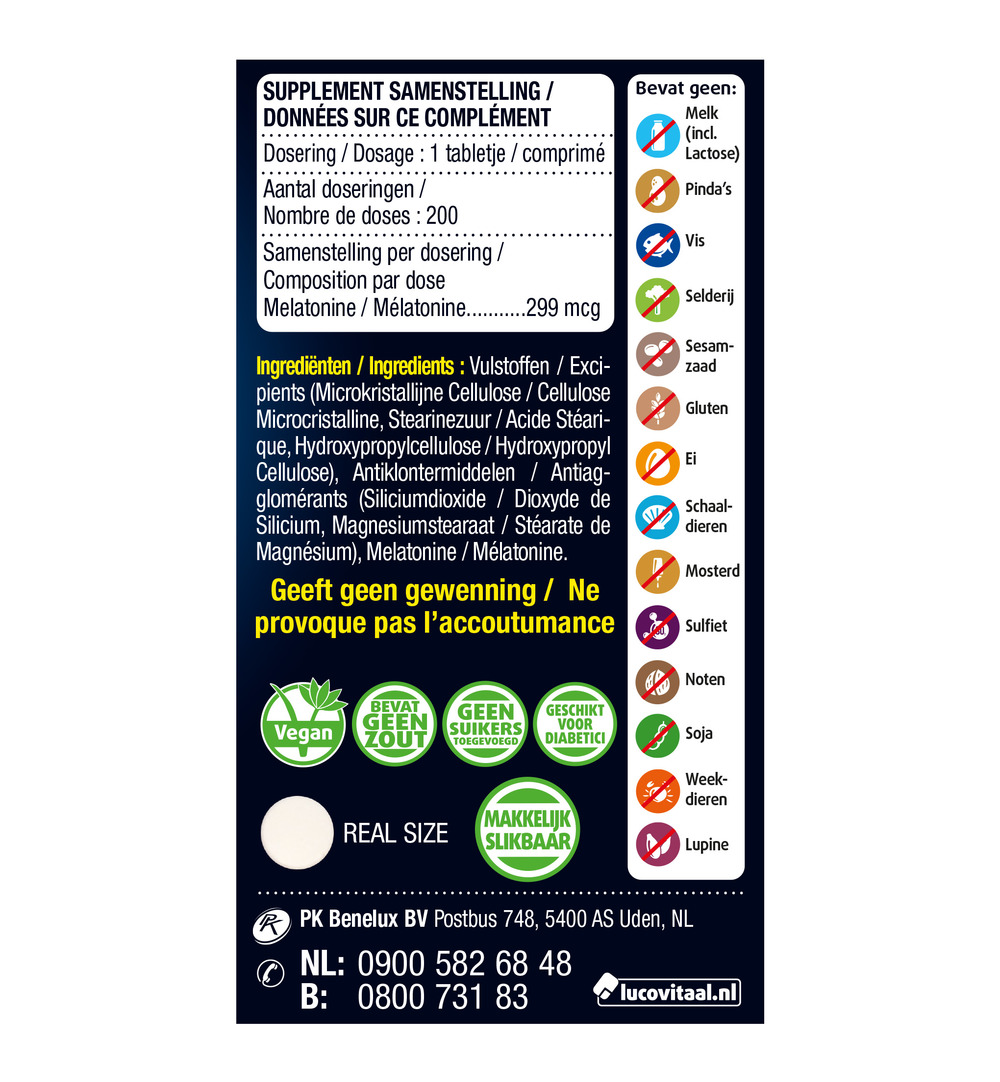 Lucovitaal Melatonine Puur 299mcg Time Released (200 tabletten)