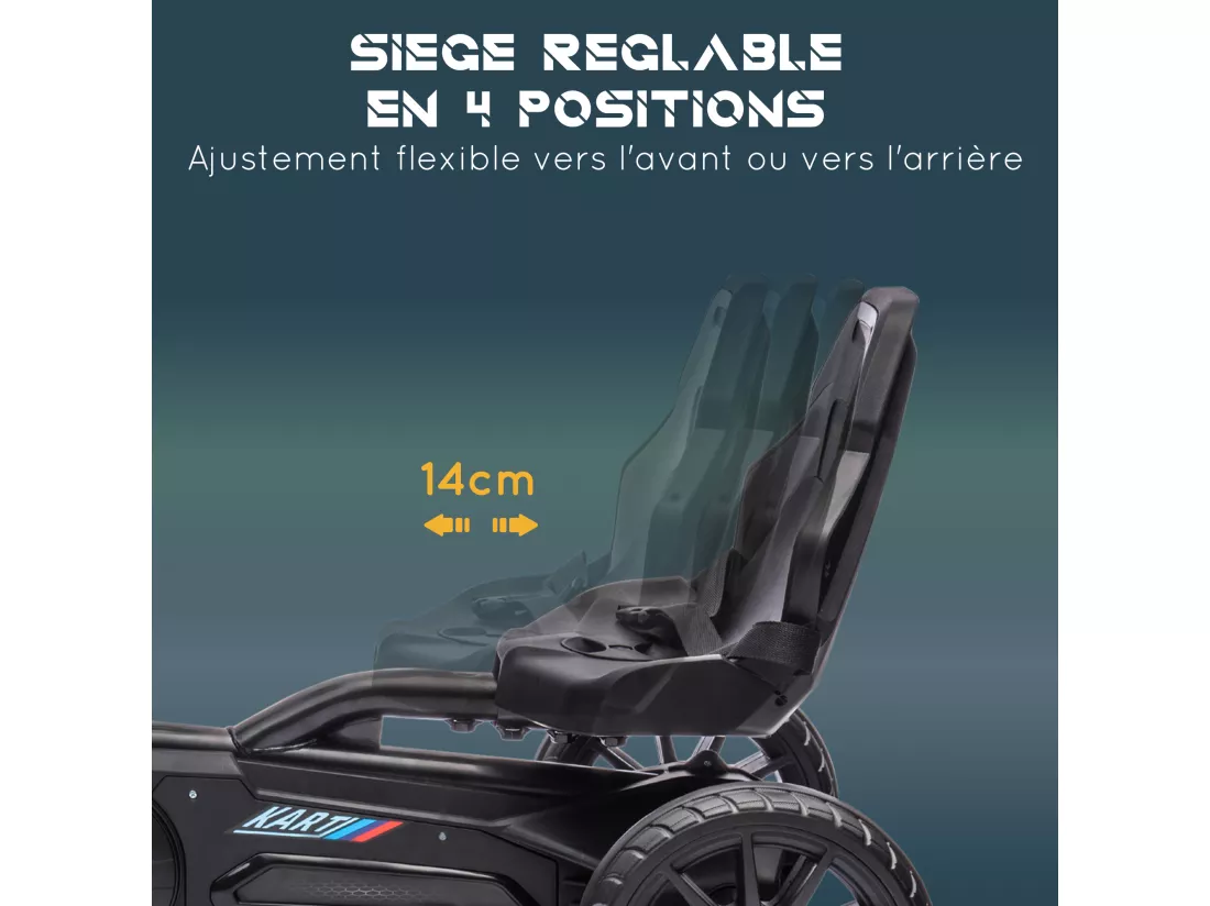 Kart à pédales enfant Go kart Formule 1 Racing aileron avant carter chaine fermé siège réglable avec ceinture noir