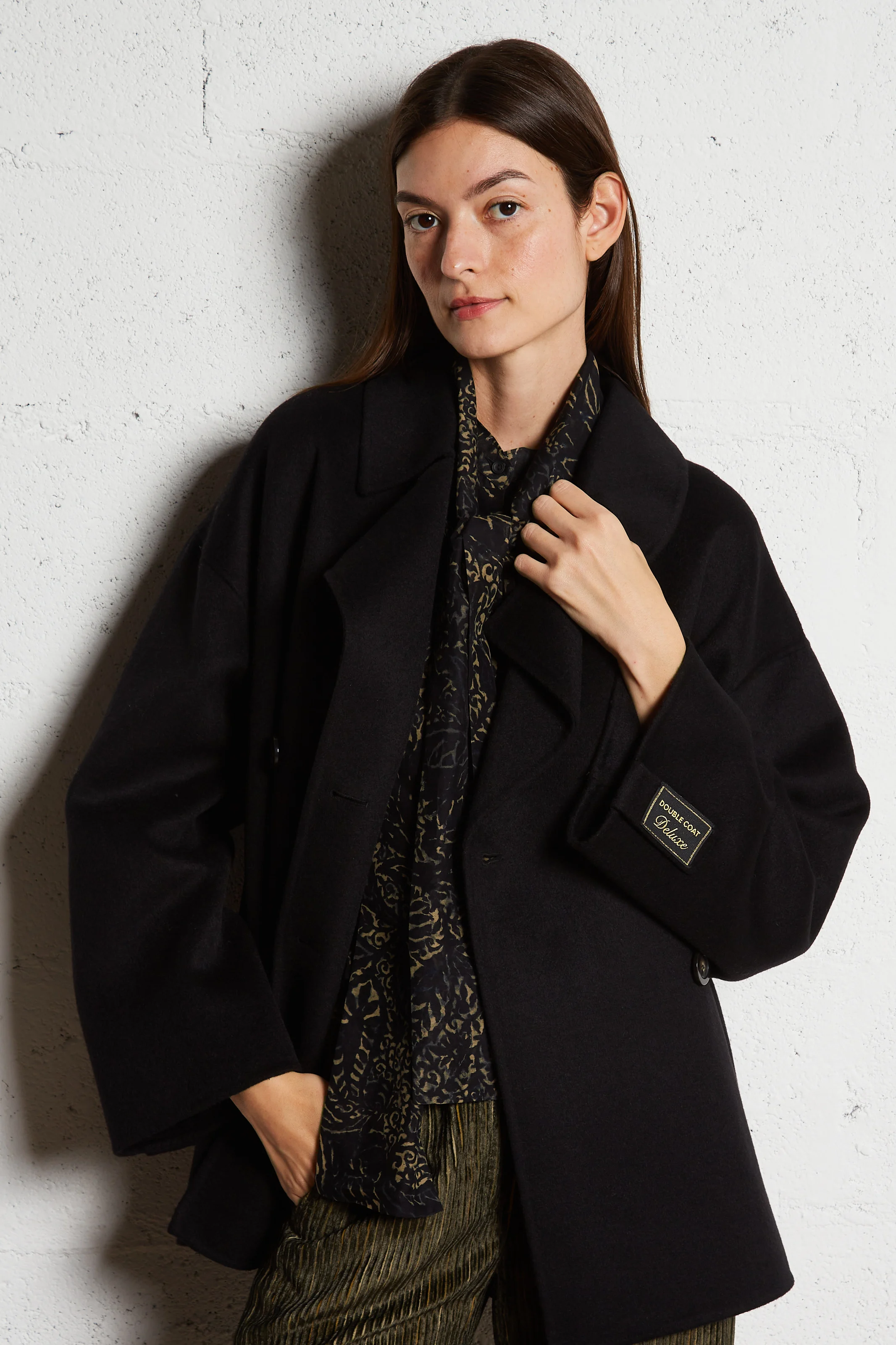 PINO - Manteau ample col tailleur en laine mélangée | Noir